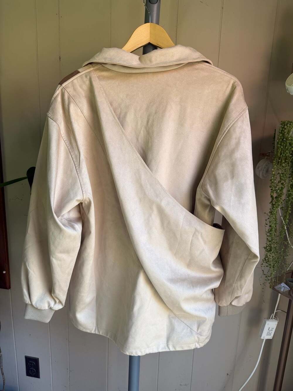 Ri!Kyu Kangaroo Pouch Unisex Scuba Suede Pullover Jacket Beige Size L - Picture 4 of 6